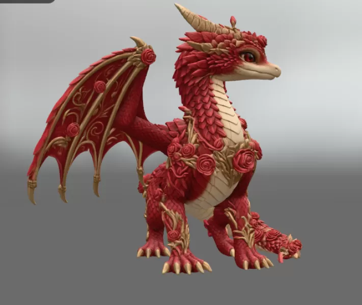 Crimson Rose Dragon STL File for 3D Print - Model preview 12