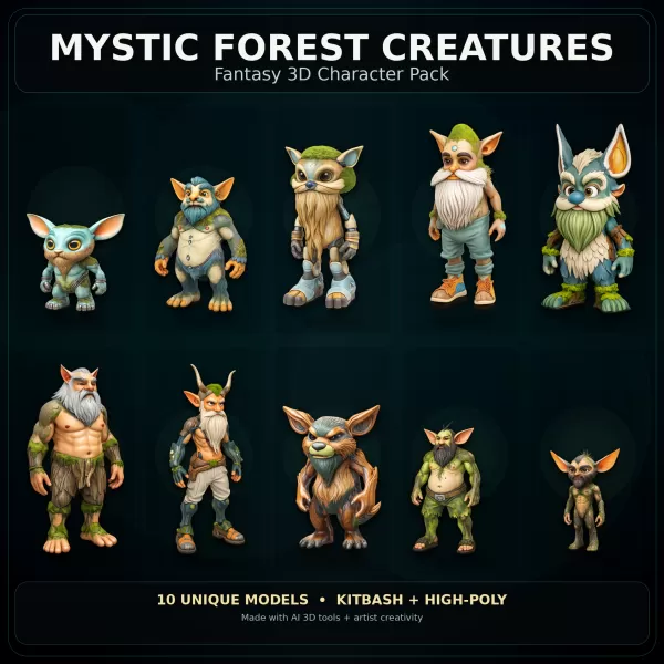 Mystic Forest Creatures – Fantasy 3D Character Pack - Model preview 1