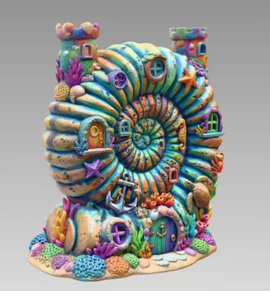 Nautilus Seashell Fantasy House – Ocean Coral Cottage STL | 3D P - Model preview 6