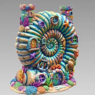 Nautilus Seashell Fantasy House – Ocean Coral Cottage STL | 3D P - Model thumbnail 6