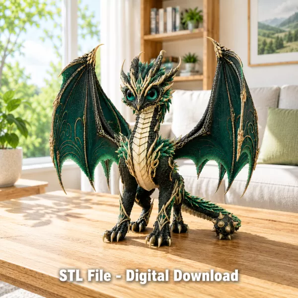 Emerald Crown Dragon STL File for 3D Print - Model preview 1