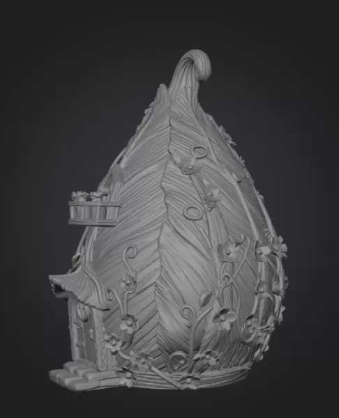 Enchanted Leaf Fairy House STL File 3D Printable Fantasy Cottage - Model preview 9