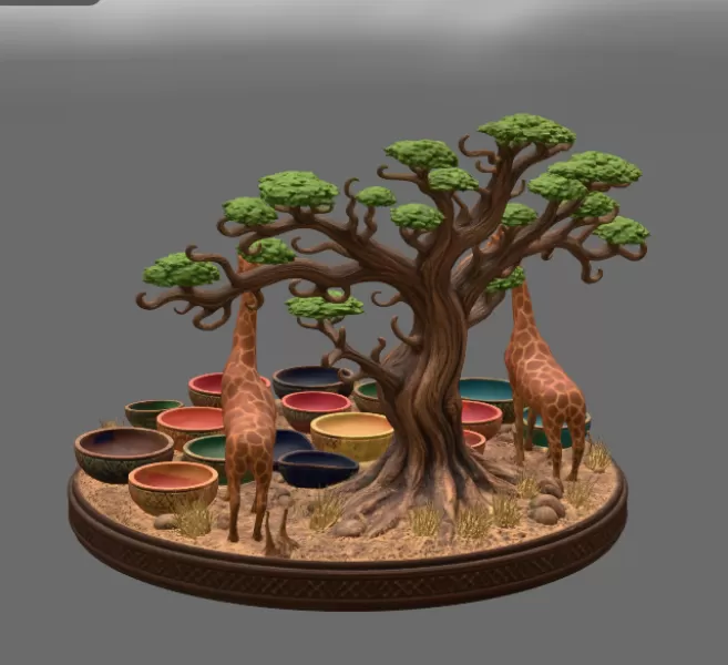 African Savanna Giraffe Bowl Organizer STL File for 3D Print - Model preview 13
