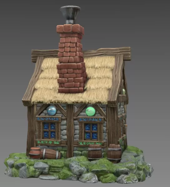 Fantasy Alchemist Cottage STL File for 3D Print - Model preview 5