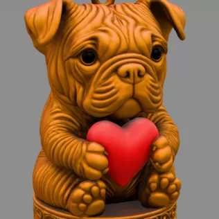 Cute Bulldog Puppy Pendant — Heart Holding Figurine - STL file