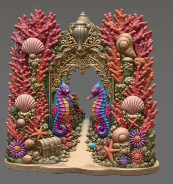 Coral Seahorse Fantasy Gateway STL File for 3D Print - Model preview 11
