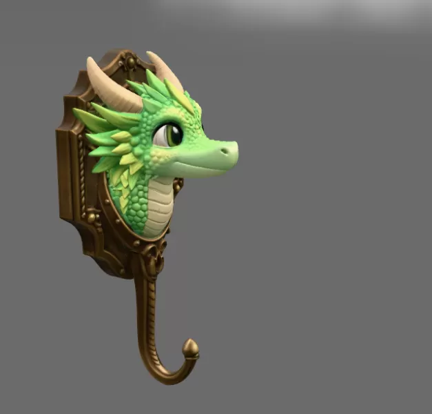 Cute Dragon Wall Hook STL File Digital Download - Model preview 6
