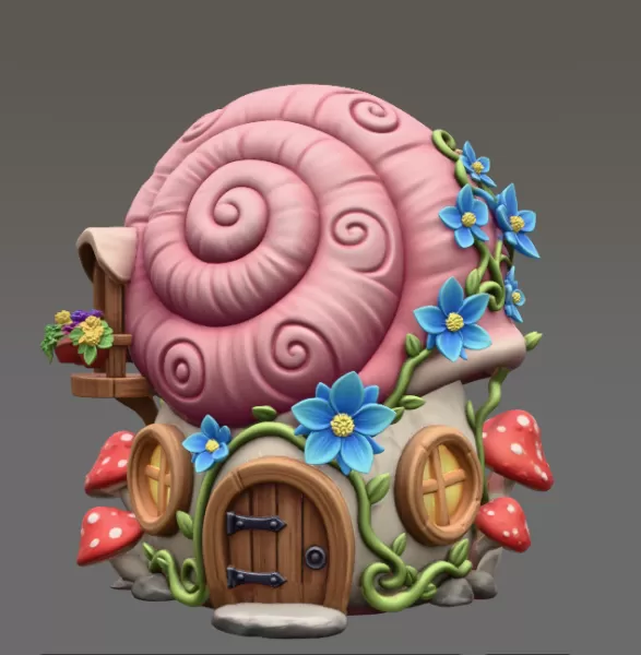 Enchanted Snail Shell Cottage STL File 3D Printable - Model preview 3