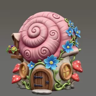 Enchanted Snail Shell Cottage STL File 3D Printable - Model thumbnail 3
