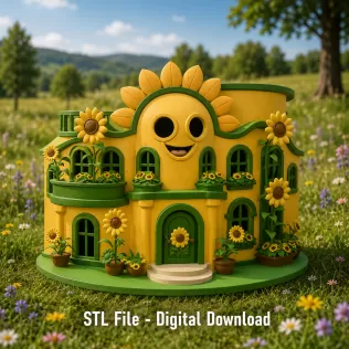 🌻 Happy Sunflower House STL File for 3D Print - Model thumbnail 2