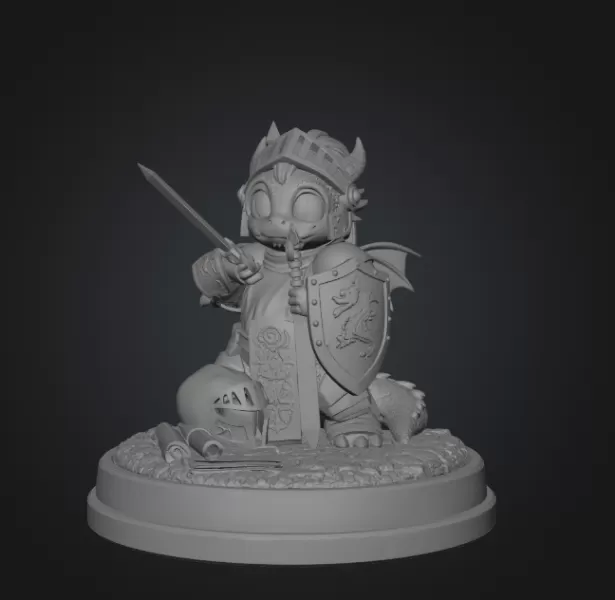 Cute Fantasy Warrior Dragon STL File for 3D Printing - Model preview 8