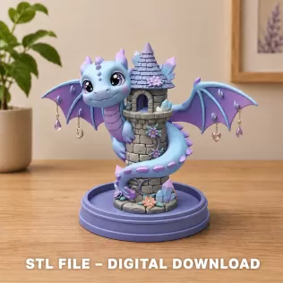 Tower Dragon Key or Jewelry Holder STL File for 3D Print - Model thumbnail 3