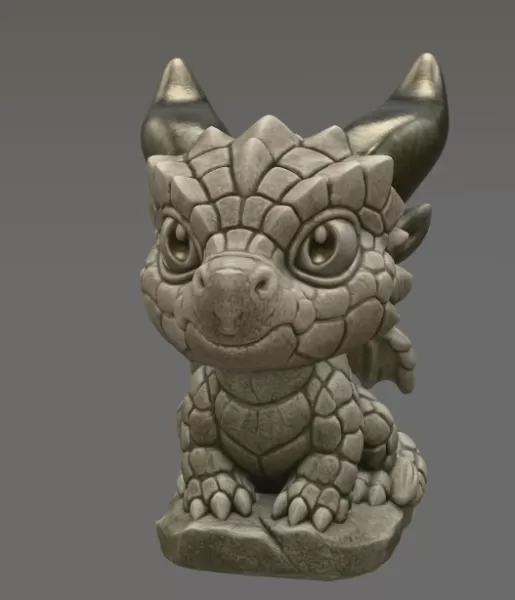 Baby Stone Dragon STL File 3D Printable Fantasy Dragon Figurine - Model preview 3