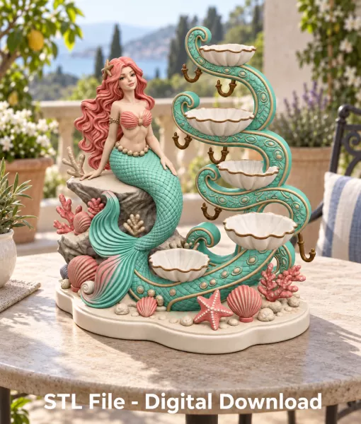 Mermaid Shell Jewelry Organizer STL File for 3D Print - Model preview 2