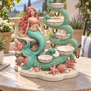 Mermaid Shell Jewelry Organizer STL File for 3D Print - Model thumbnail 2