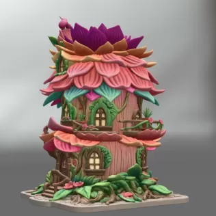 Whimsical Blossom Cottage STL File for 3D Printing - Model thumbnail 6