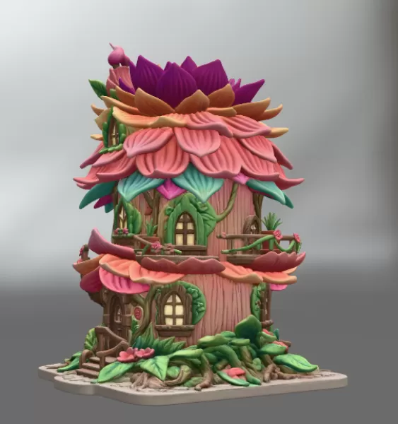 Whimsical Blossom Cottage STL File for 3D Printing - Model preview 6