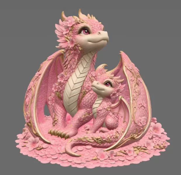 Cherry Blossom Dragon Family STL File for 3D Print - Model preview 9