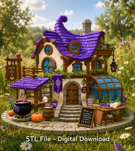 Lavender Witch Apothecary Cottage STL File for 3D Print - Model preview 2