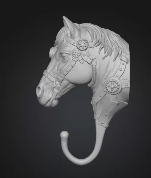✅ STL File Description – Steampunk Horse Wall Hook - Model preview 3