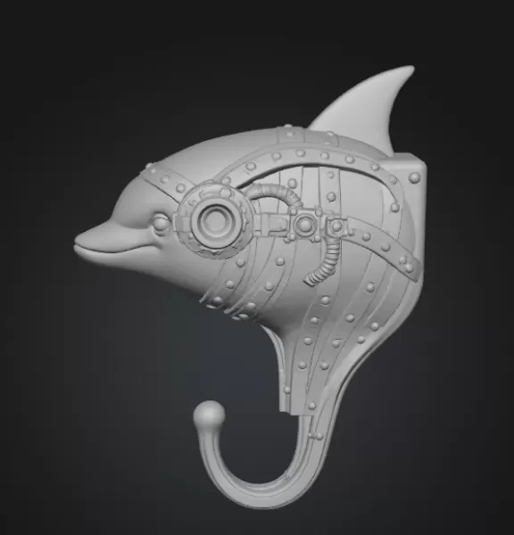 STL File Description — Steampunk Dolphin Wall Hook (print-ready) - Model preview 3