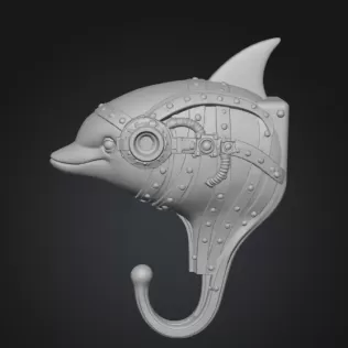 STL File Description — Steampunk Dolphin Wall Hook (print-ready) - Model thumbnail 3