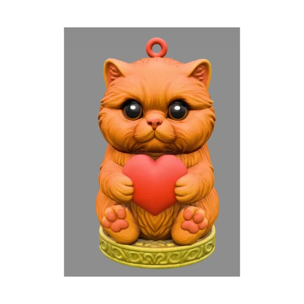 Adorable Persian cat figurine holding a heart Pendant - Model preview 1