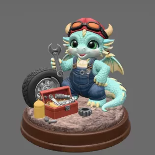 Cute Mechanic Dragon Figurine STL File for 3D Print - Model thumbnail 3