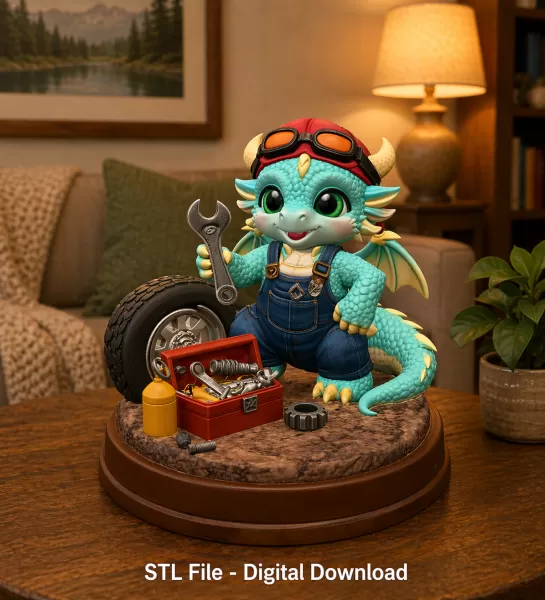 Cute Mechanic Dragon Figurine STL File for 3D Print - Model preview 2