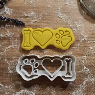 I Love Pet Cookie Cutter, Bone - Heart - Paw Design, Fondant