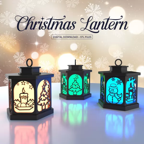 3D Christmas Lamp, Christmas Lantern, Night Light, Candle Holder - Model preview 1