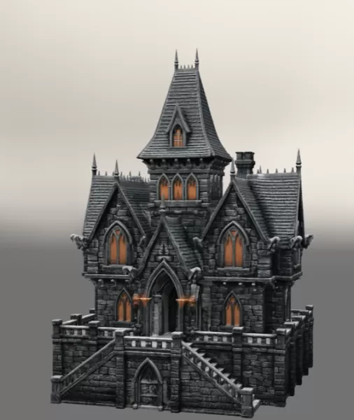 Dark Fantasy Mansion STL File for 3D Printing - Model preview 3