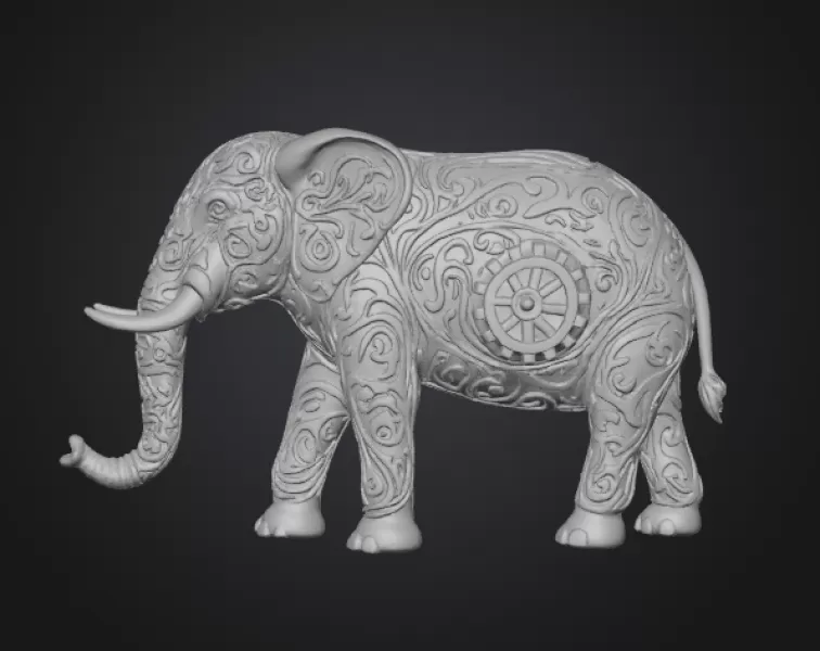 Ornamental Elephant with Intricate Engravings - Model preview 2