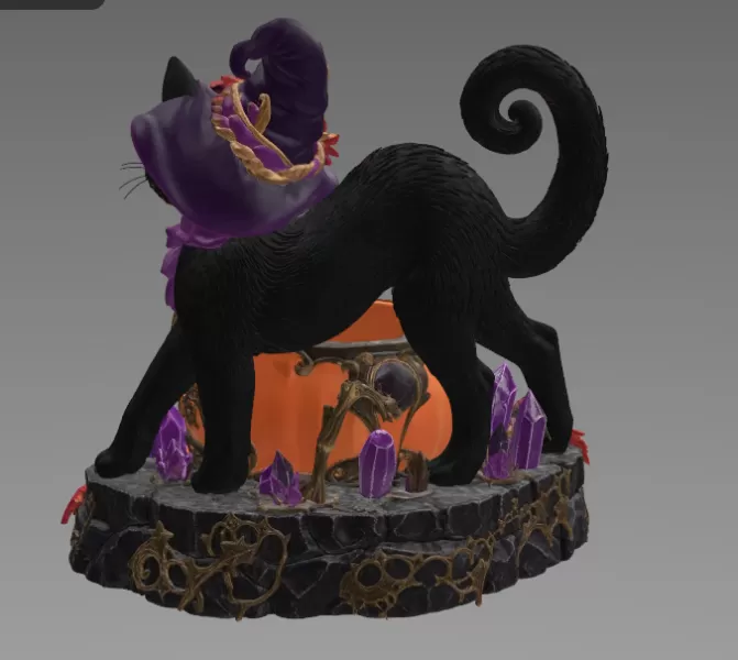 Halloween Witch Cat Pumpkin Bowl STL File for 3D Print - Model preview 10