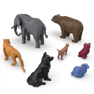 3D Low Polygonal Animals Set, Owl; Tiger; Cat; Elephant; Rabbit - Model thumbnail 7