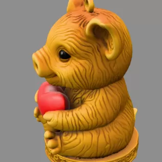 Cute Cute Pig Ornament - Pendant with heart - Model thumbnail 3