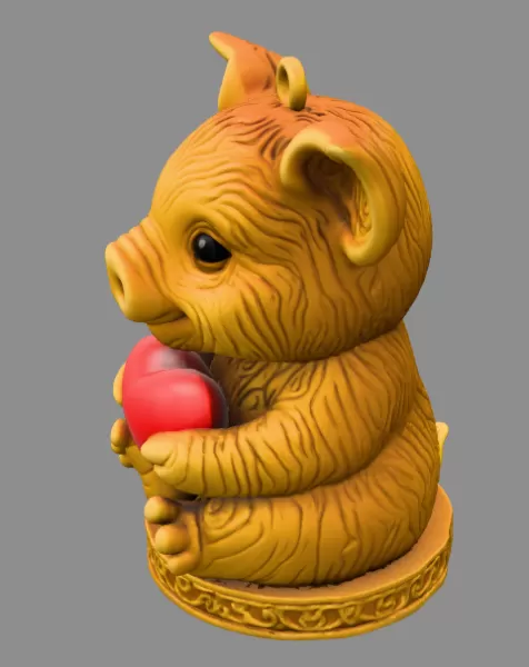 Cute Cute Pig Ornament - Pendant with heart - Model preview 3