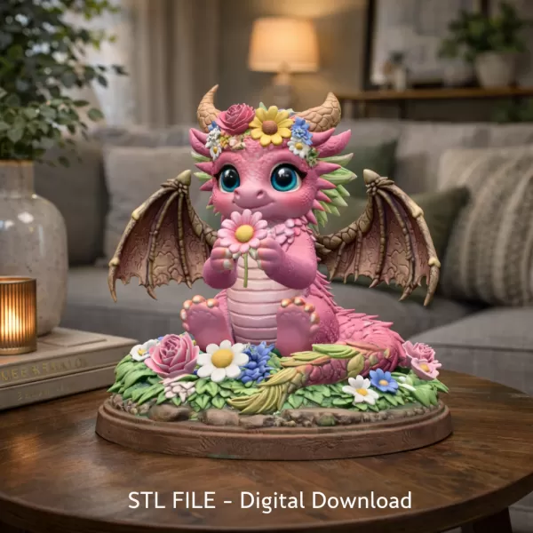 Cute Flower Dragon STL File 3D Print - Model preview 12
