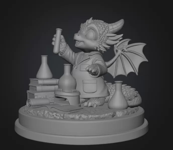 Cute Scientist Dragon Figurine STL File for 3D Print - Model preview 8
