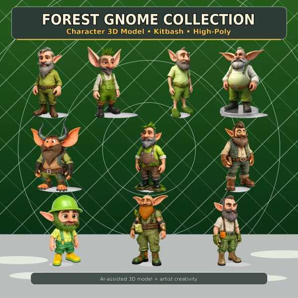 Forest Gnome Character Collection Kitbash High-Poly 3D Model - Model preview 1