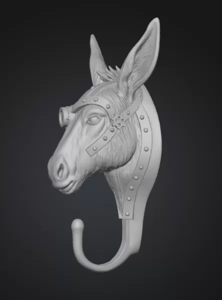 STL File Description — Steampunk Donkey Head Wall Hook - Model preview 3