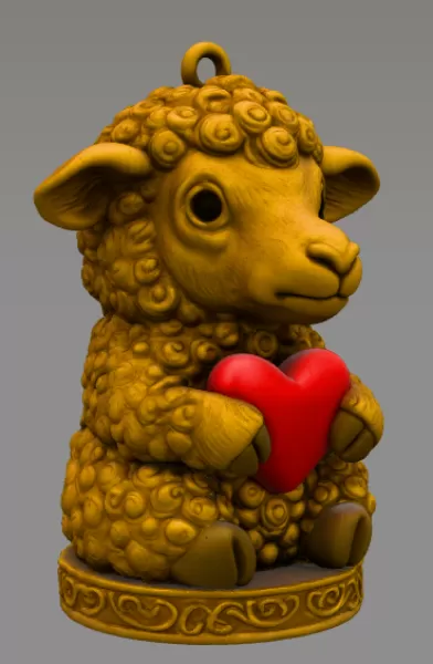 Adorable Lamb with Heart – Cute 3D Printable Figurine STL - Model preview 6