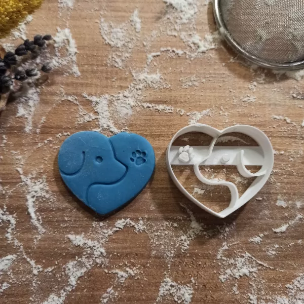Dog Face Paw Cookie Cutter with Heart, Dog Birthday Gift - Model preview 6