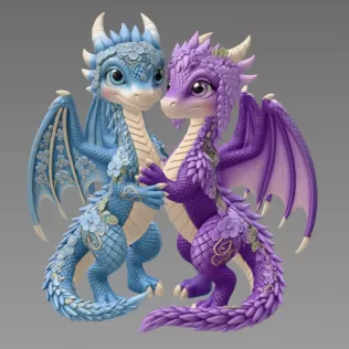 Romantic Floral Dragon Couple STL File for 3D Print - Model thumbnail 6