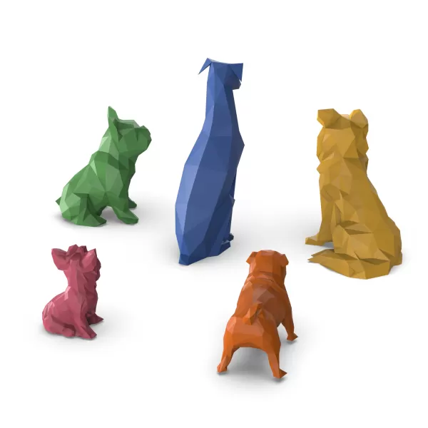 3D Low Polygonal Dog Set, French Bulldog; Doberman; Collie; Pug; - Model preview 6