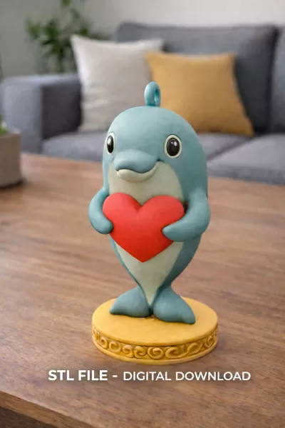 Dolphin with Heart – STL File | Digital Download - Model preview 2