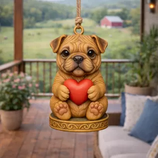 Cute Bulldog Puppy Pendant — Heart Holding Figurine - STL file