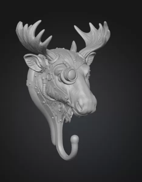 Steampunk Moose Head Wall Hook – High-Detail 3D Printable Sculpt - Model preview 5
