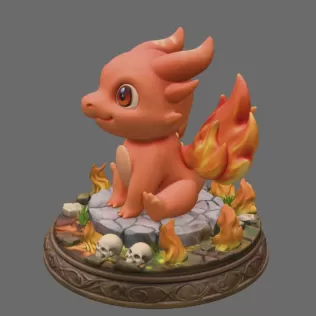 Fire Baby Dragon STL File 3D Printable Cute Fire Dragon Figurine - Model thumbnail 5