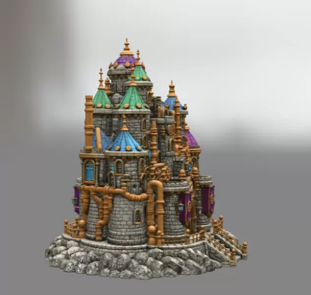 Steampunk Fantasy Castle STL File for 3D Printing - Model preview 6